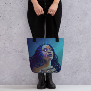 Serene Cyan Star Deity Tote bag