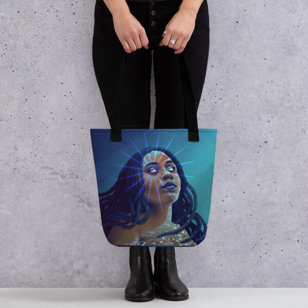 Serene Cyan Star Deity Tote bag