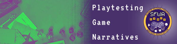Series banner for Playtesting Game Narratives with the Game Writing Committee logo