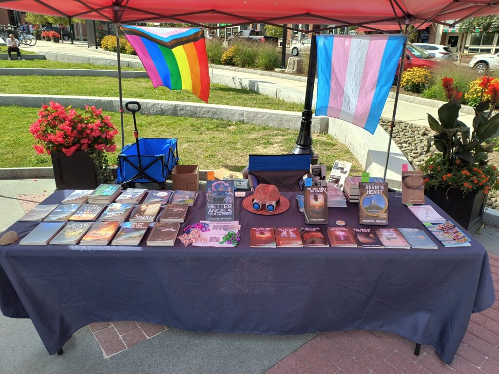 The author's vendor table at the Amherst Artisan's Market.